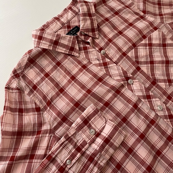 Rag & Bone New York Robbie Pink Red Plaid Button Down Shirt Size Medium - Picture 7 of 14